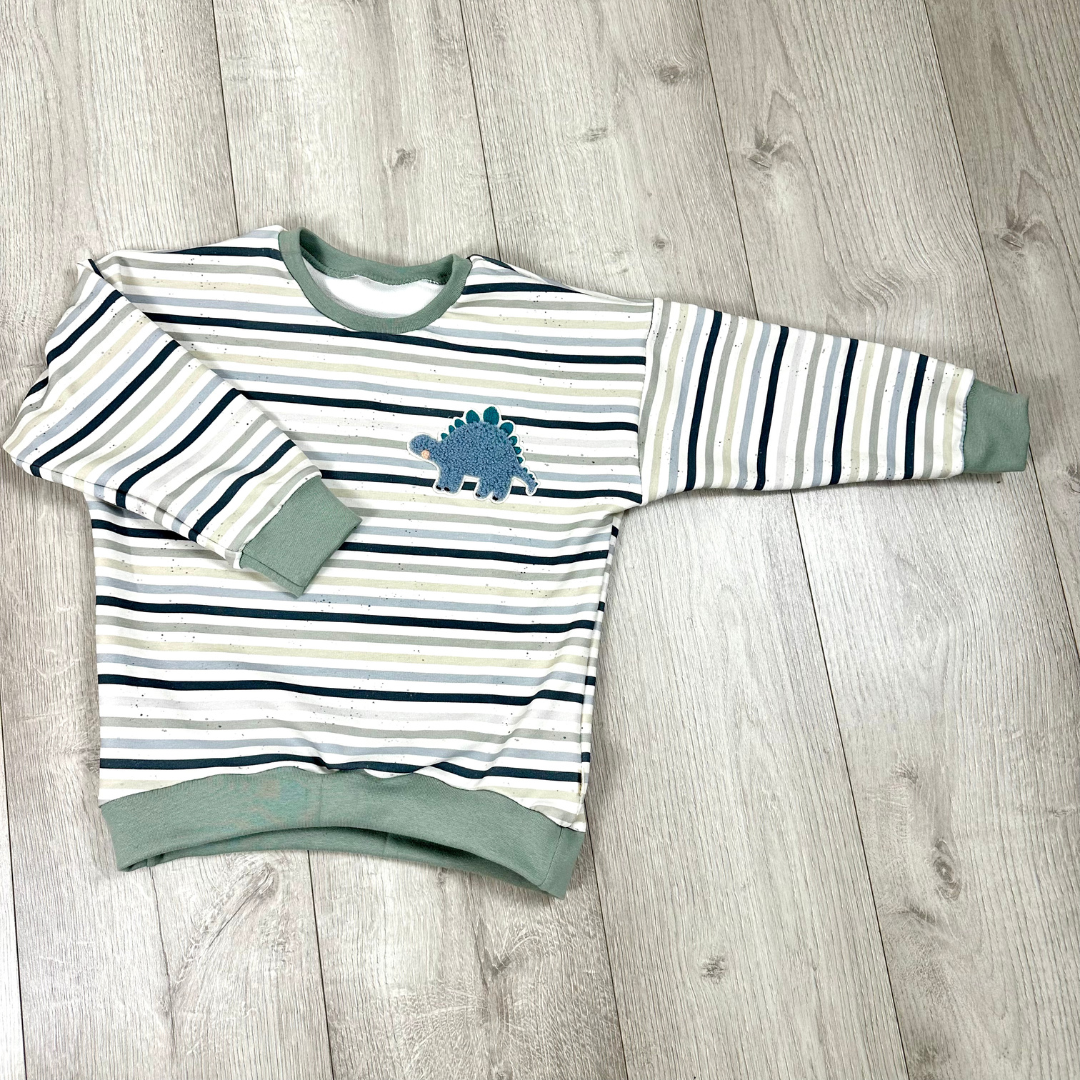 Oversized Sweater Blue Stripes mit Dino Gr. 110