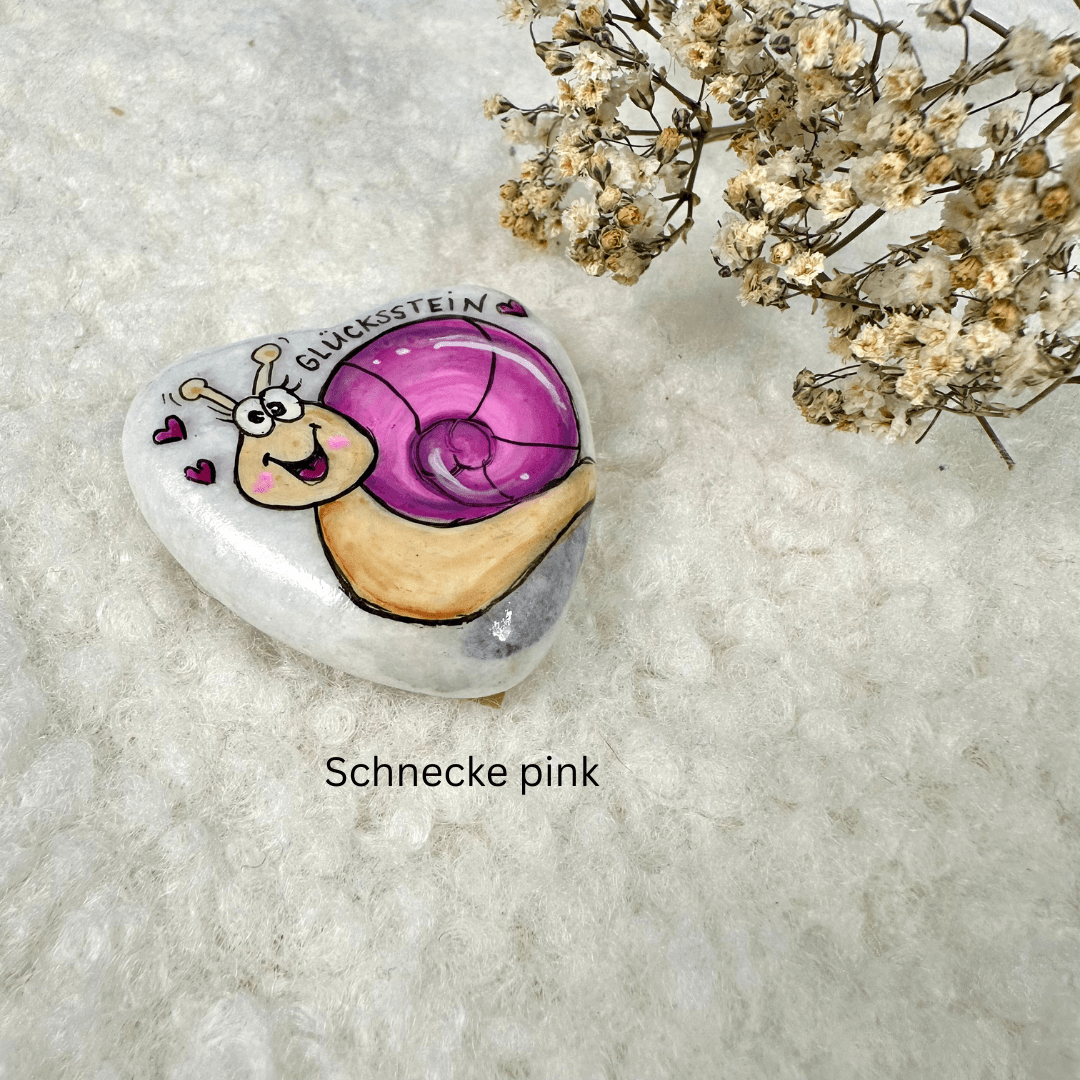 pinke Schnecke auf Stein gemalt
