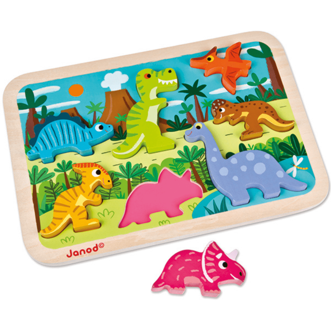 Holzpuzzle mit Dinos, die Dinosaurier können ausserdem zum Spielen gebraucht werden
